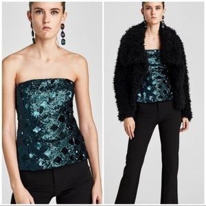 NWT ZARA Mermaid Sequin Glitter Halter Top